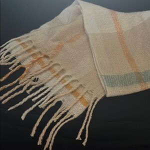 LC Lauren Conrad Soft Cream and Orange Plaid Scarf
